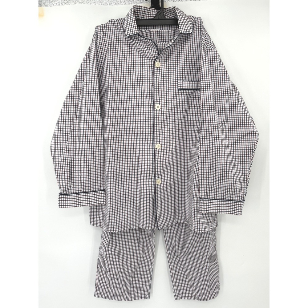 Brooks Brothers Pajama Set Mens Medium Navy Burgundy Tattersall Check Cotton 2pc